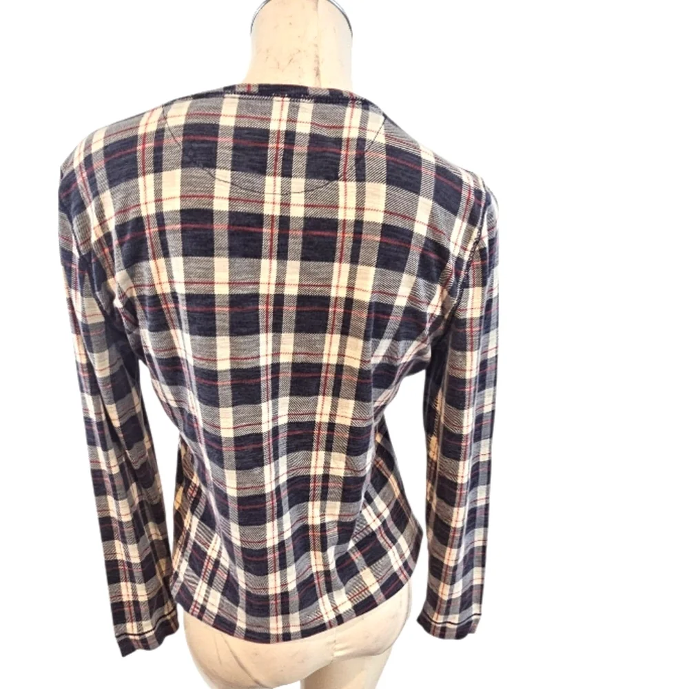 3/$25 Ralph Lauren Size L Navy and White Plaid Henley Top Shirt - Picture 2 of 5